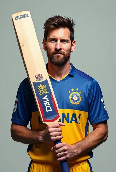 MESSI IN IPL CHENNAI SUPER KINGS JERSEY PHOTO HIGH QUALITY BAT IN HAND PASSPORT SIZE
