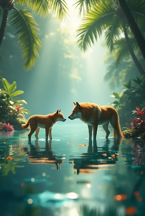 A CALF AND A WOLF IN THE LAGOON