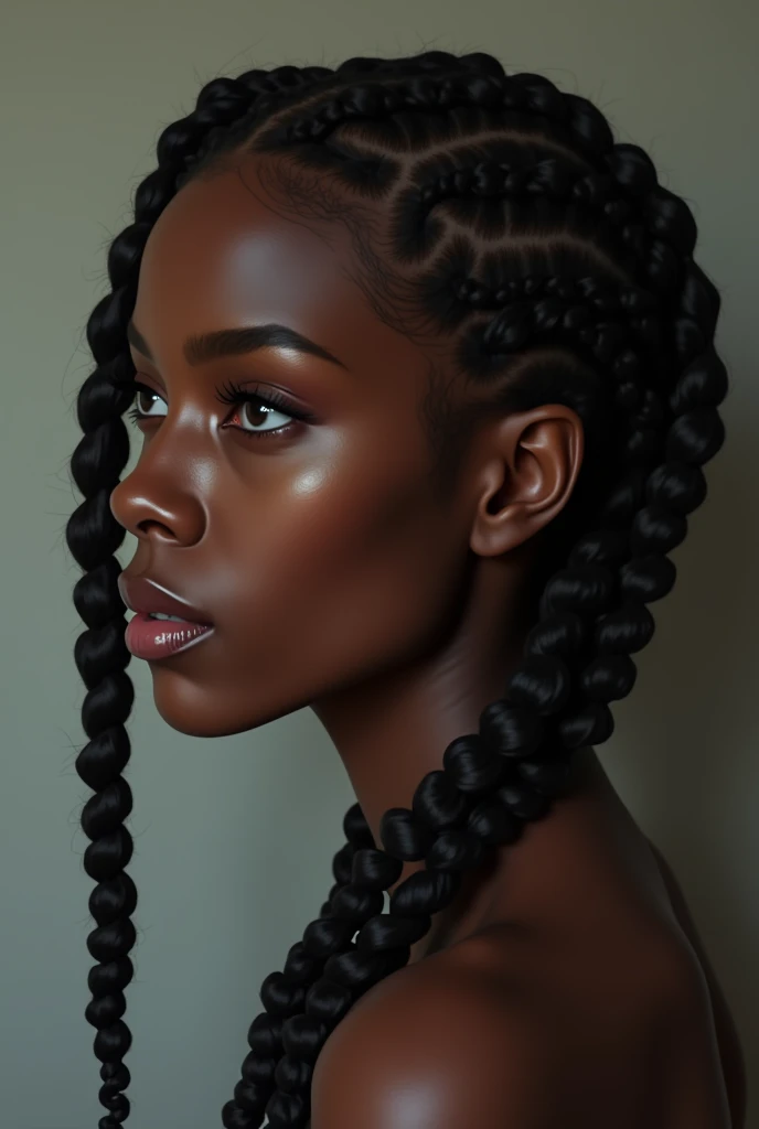 A left-sided face a braided black woman 