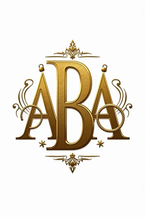 

"A luxurious monogram logo featuring the full letters ABAN in bold, intricate golden typography. The design integrates elements symbolizing CrossFit, such as a jumping rope, a kettlebell, a tire, and a set of pull-up rings. These elements are subtly embe...