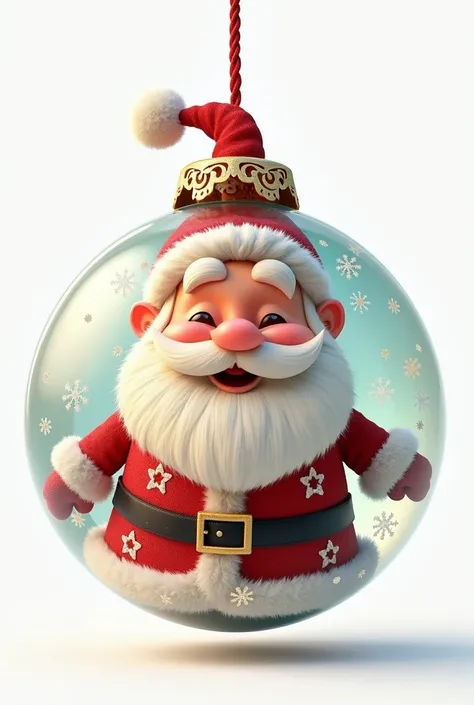 Create me an image of a Christmas ball where you have an image of Papanoel inside its animated 2D face and a white background to cut out
