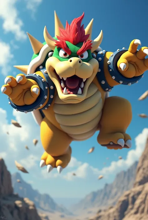 bowser falling from the sky free fall with scared face