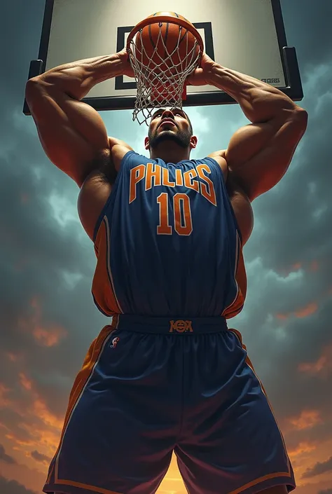 Towering Player with Hoop: A towering figure (the defender) standing in front of a basketball hoop, with their arms raised high in a blocking stance. This logo would symbolize the player’s physical presence and dominance at the rim.