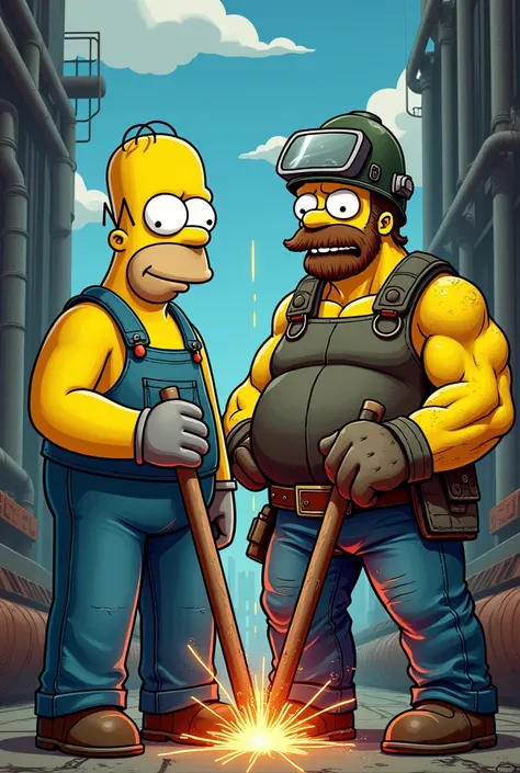 Homer Simpson and Bartolo welding 