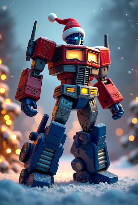 Optimus prime with a Christmas hat