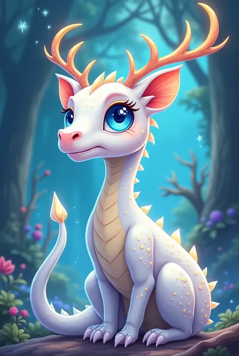 white dragon with blue eyes and antlers cartoon