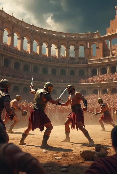 A fun night in the ancient rome, a gladiator fight
