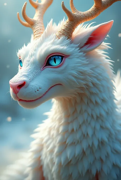 white dragon with blue eyes and antlers furry portrait
