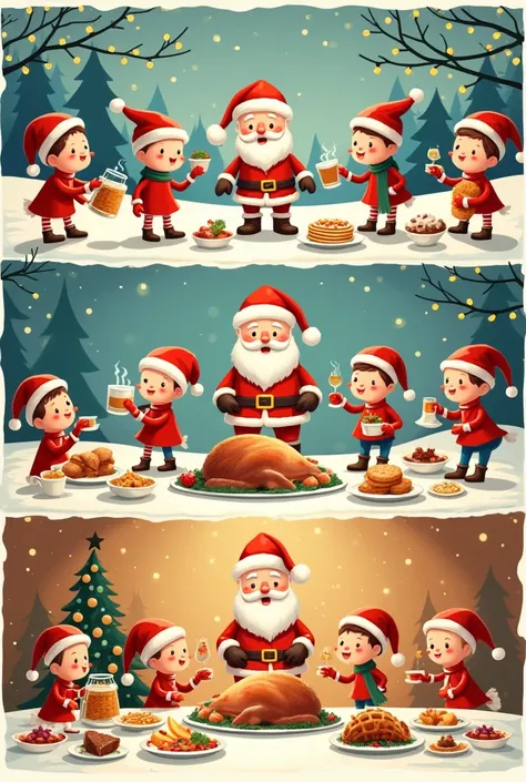 Create a Christmas poster divided into breakfast, lunch and dinner, but without writing anything