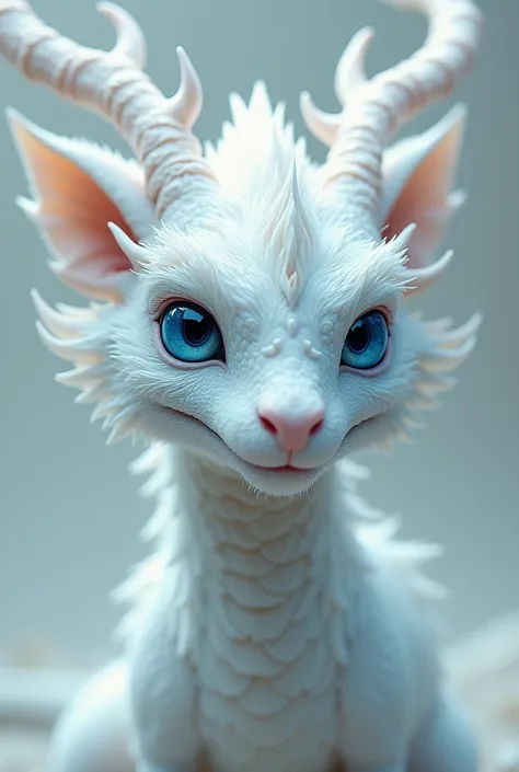 white female dragon with blue eyes and antlers furry portrait
