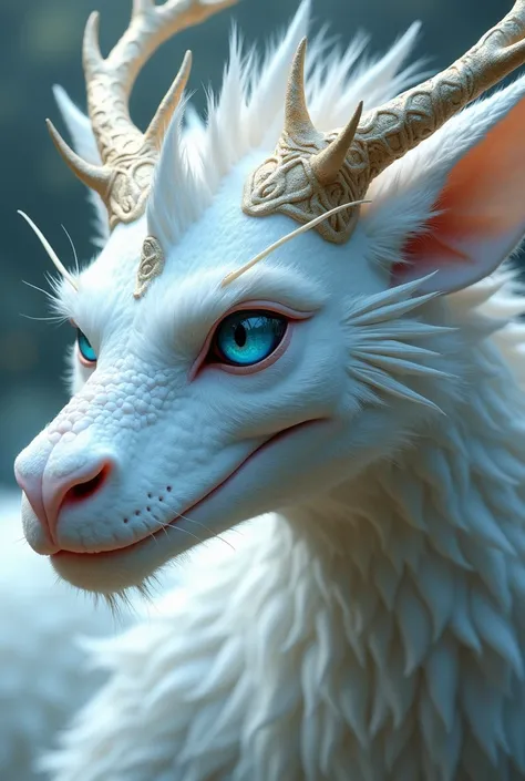 white dragon with blue eyes and antlers furry portrait
