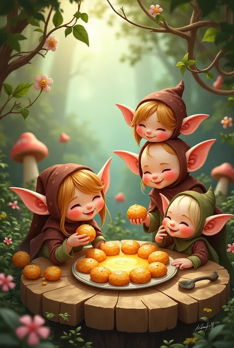 Elves with fritters and custard