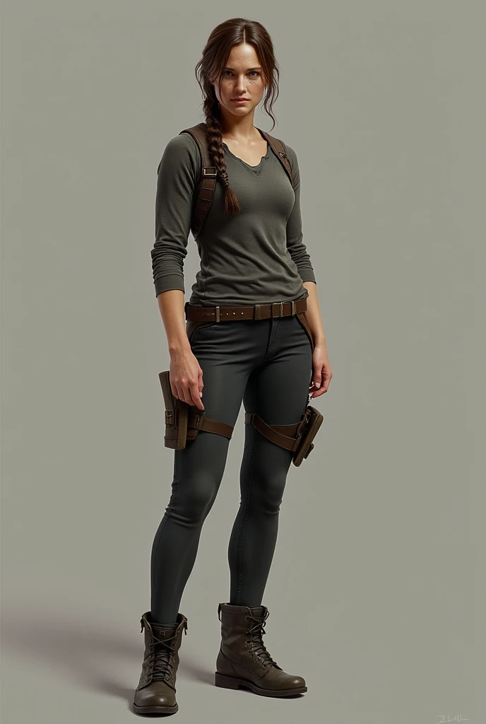 make katniss everdin exactly like she is in the movie and relistic and human face, full body