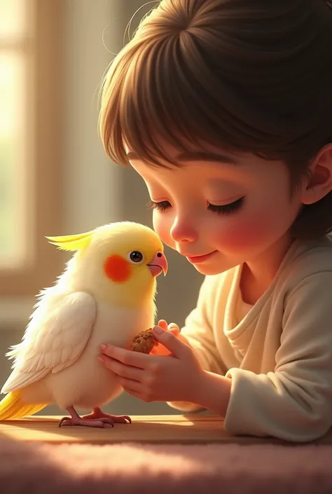 Then she love the cute cockatiel Bird and feeding the cockatiel Bird forever 