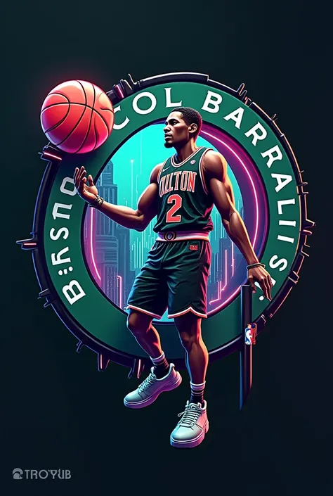 Generate futuristic, realistic logo of a basketball team name "STO ROSARIO HOOD" that look like logo of boston celtics team. Three Sided View, 