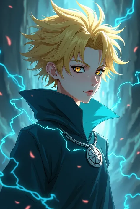  Create a character with a mysterious magical appearance,  resembling the character Hisoku from the anime  "Hunter x Hunter "  with blond hair 