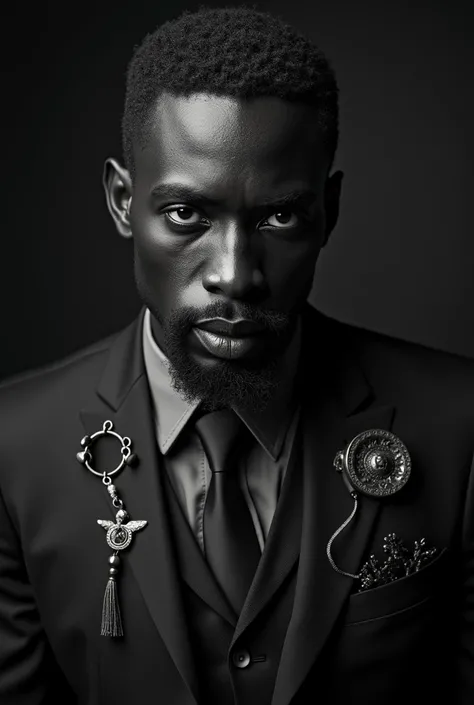 Photographie de portraits dhomme africain de style vaudou avec des gris gris en costume et cravate