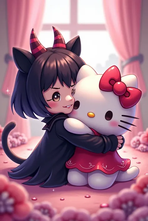 Create Kuromi hugging Hello Kitty 