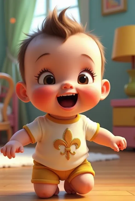 Make an animated baby wearing a fleur-de-lis shirt