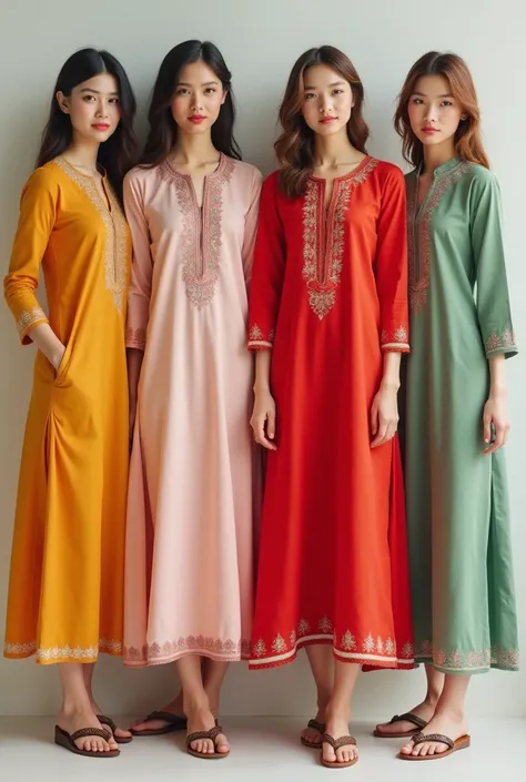 4 similar sequence work kurtas with different colors