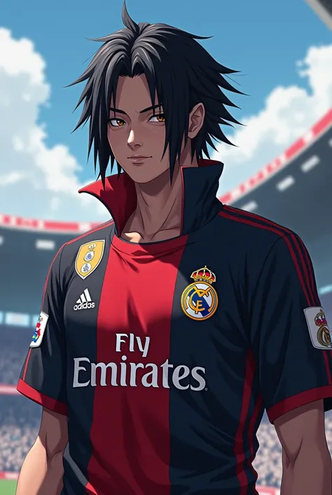 Itachi Uchiha wearing a Real Madrid costume 