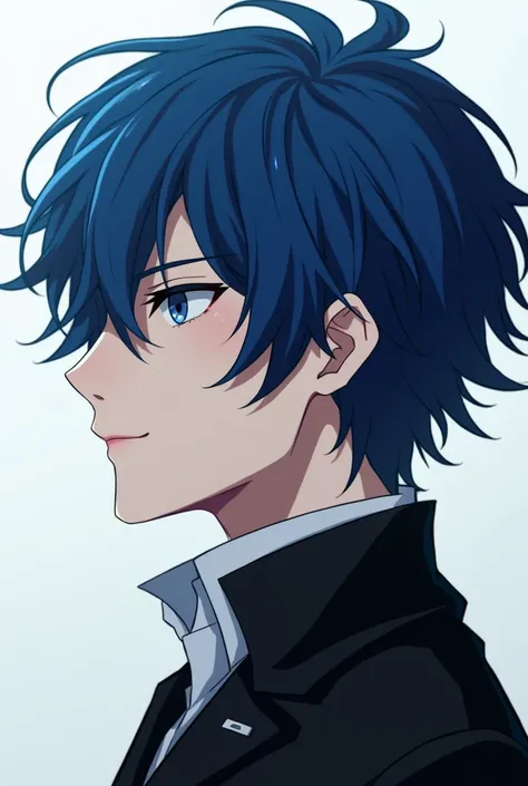 Create an anime character with blue hair,   Man with a profile photo only his face