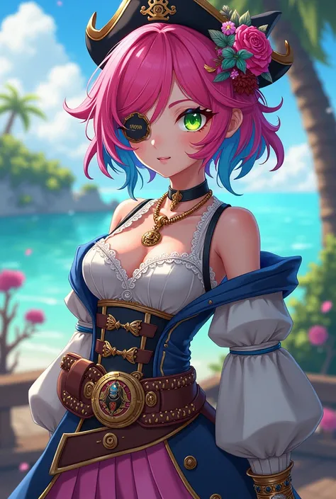  Character Name :  Rin Inada

Age :  22 style

Appearance :

Hair color:  hot pink with bluish strands
Hair length : medium ,  clothing style with playful curls
Eye color :  bright green
:  pirate outfit with fantasy elements ,  belt with memes and accesso...