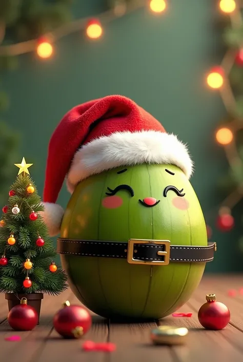  Imagine a green coconut ,  with its shiny and fresh shell ,  dressed in a Santa Claus costume ,  complete with a red hat and a black belt . At your side,  a small Christmas tree decorated with bright lights and colorful ornaments. Cocadasexpress  