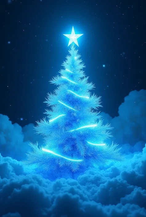  Abstract Christmas tree with neon light , radiance, blue colors, with galaxy 8k 