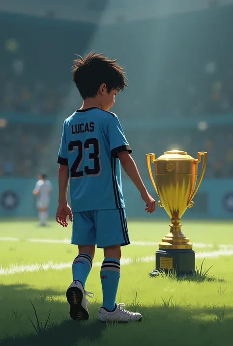  imagine this  , a 15-year-old teenager named Lucas wearing the jersey of Sporting Cristal  (celeste)  of Peru with the number 23 with long hair but not so much (The typical hair of Koreans  )   losing a final of the Copa Libertadores Under 15  , The boy w...