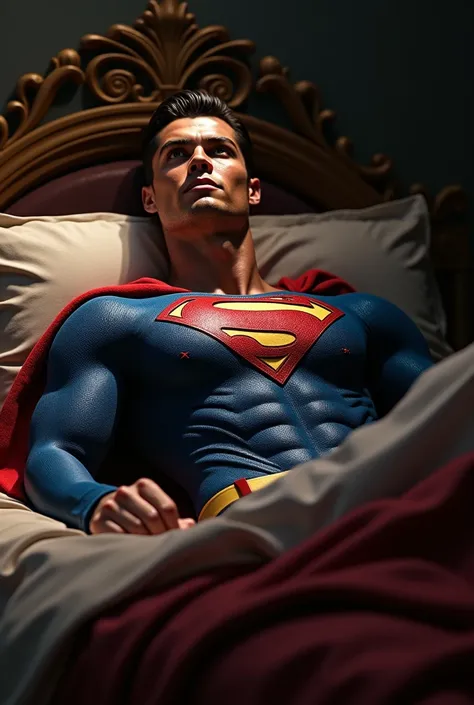 Cr7 Superman ,  lying on a bed
