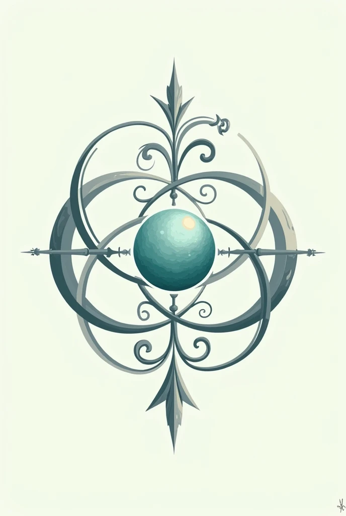 Elegant wind rose logo with a planet in the center with a ring shaped like an infinity symbol 