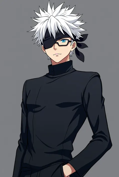 Satoru Gojo, Jujutsu Kaisen, is tall,  thin and athletic .  He has spiky white hair that is often messy , but sometimes backwards hairstyles . His eyes are a vibrant and bright blue,  but he almost always keeps it covered with a black bandage or stylish da...