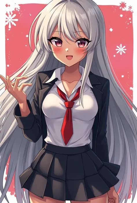 ((vulgar)), sweaty and brown skin , (( provocative school clothes)), full body  、 thick lips, young girl),  anime style ,(( silver hair,  long hair),pose sexy, Dimension Zero ,(( blushed face,  provocative expression ))