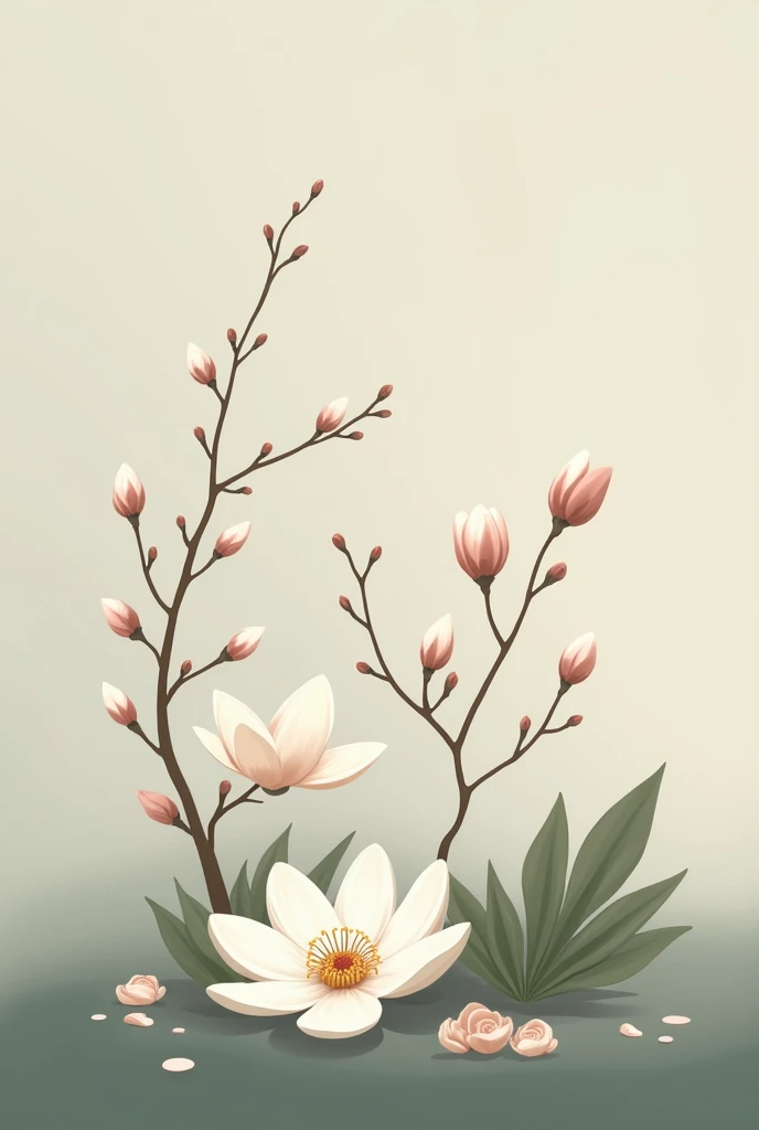 A picture of style and blossom with 3 colors gray brown and green and minimalistic 