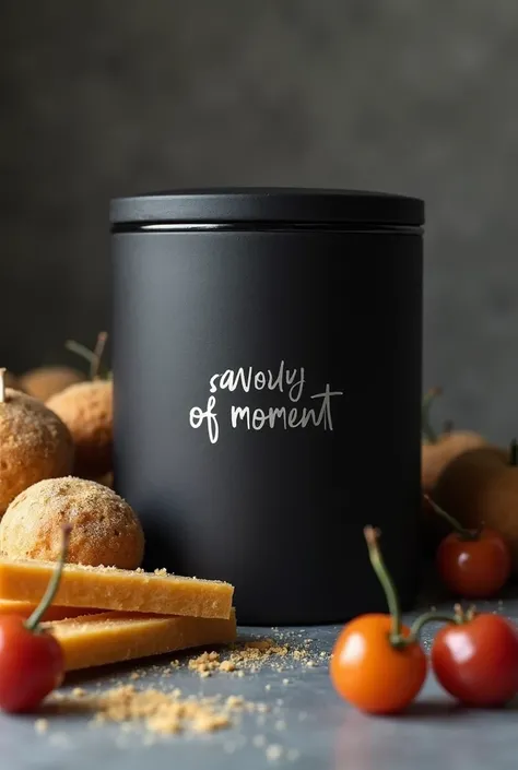 black kraft canister bag canister food body box with name engraving " Silver plate"  and with the slogan Savory of moment
