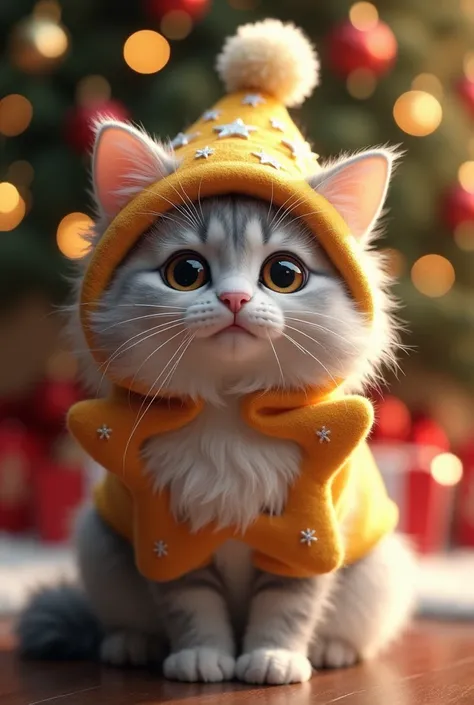 Fluffy cat wearing costume of a Christmas star