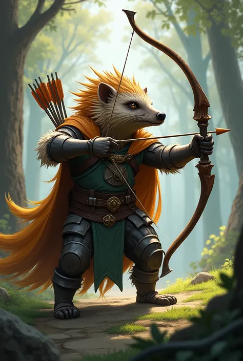 porcupine archer ranger in light armor with cape