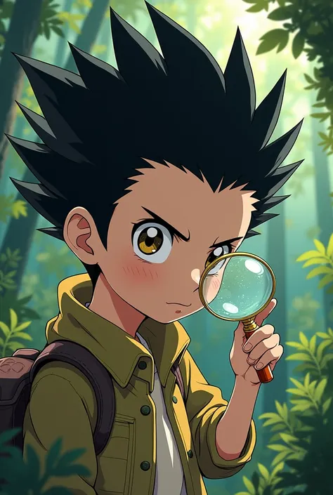 Gon Freecss with a magnifying glass in his hand