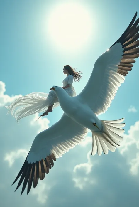 Create a woman riding an albatross