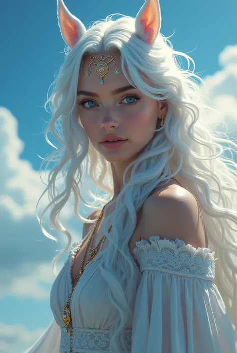 The human version in the male version of a Pegasus that you describe evokes a powerful and magical image.  Her majestic presence could attract the attention of everyone around her , } as if her essence were connected to the heavens themselves .
 Her long w...