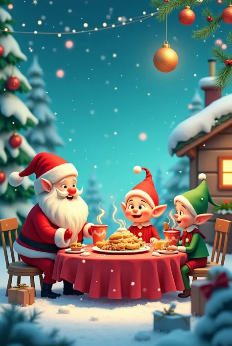 Generate an animated Christmas breakfast-themed image using the color cyan.