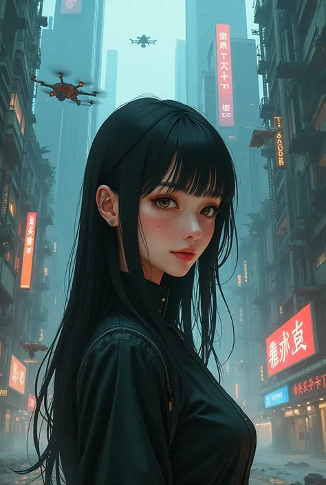 masterpiece, best quality, {best quality}, {{masterpiece}}, {highres}, focus, anime style, a closeup of a cartoon of a woman, girl design, portrait, giesha, anime image, long hair, black hair, straight eyes, hair covering ears, happy, polished and powerful...