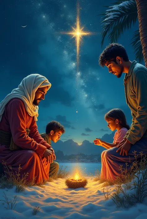 Make an image that reflects this from the story the miracle of Christmas that you sent me.  matter when they worked together ,  Juanito noticed that some neighbors were more concerned about gifts and holidays than about the message of love and hope that Ch...