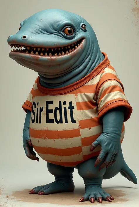 An ugly whale wearing an ugly shirt with the name sir edit 