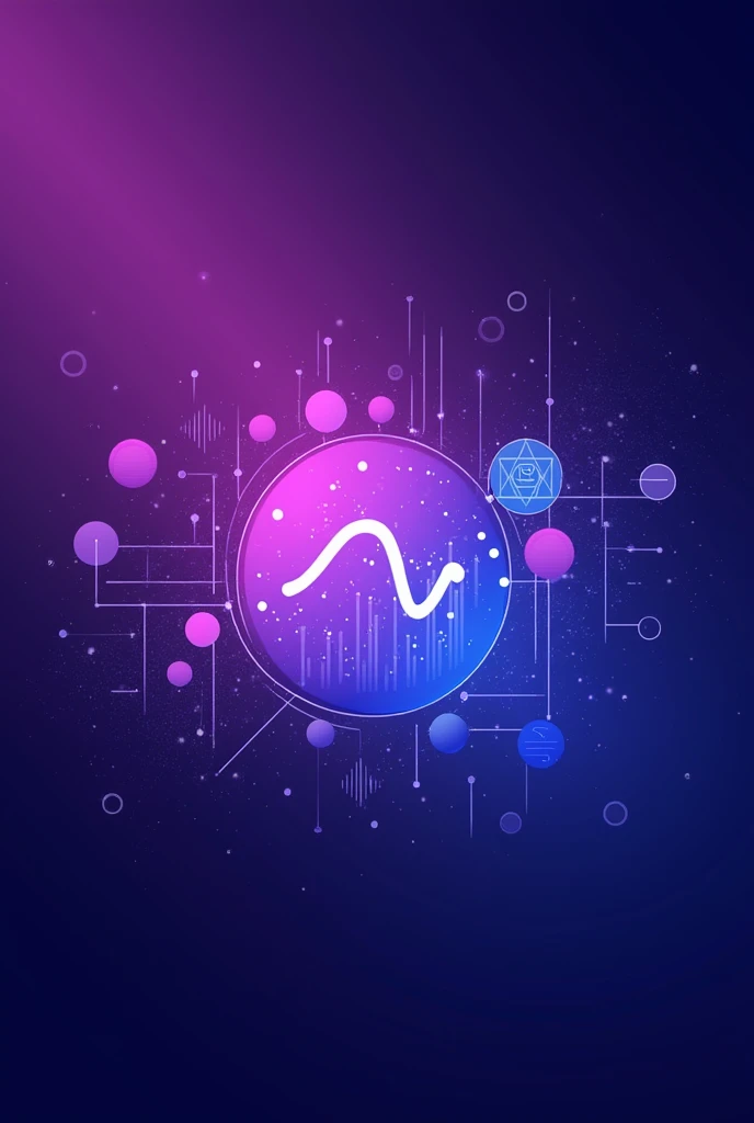  Create a bright and modern image for the neural network training course banner.  data The main colors are purple and blue ,  dots with a ,  to create an atmosphere of technology and innovation .  Place abstract elements in the center of the image , symbol...