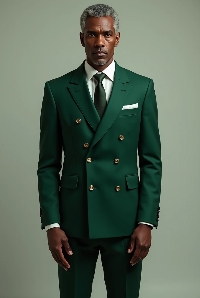 Brown man with dark green double brested suit