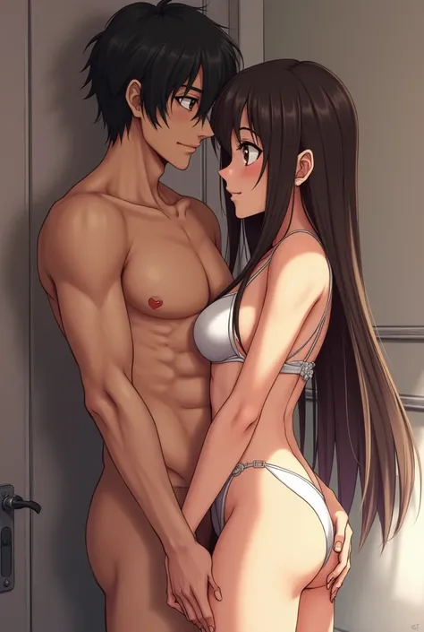 Naked beautiful anime girl with a naked man forcing her to have sex with h8m
