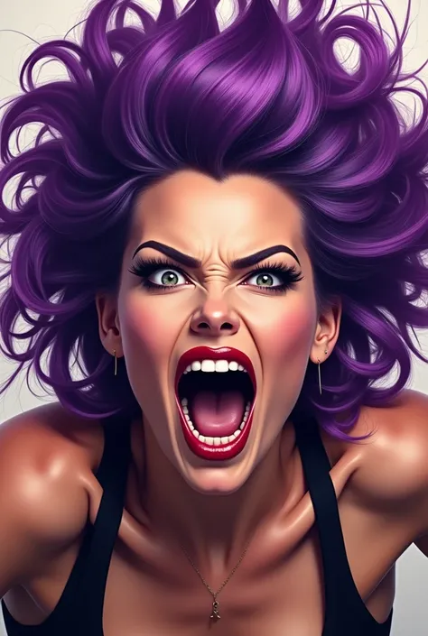 Woman shouting crazy sassy purple hair