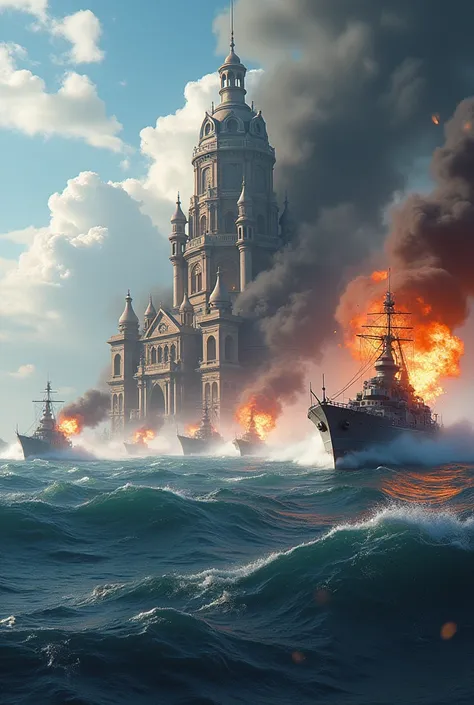 Quick-paced animations of ships firing and the palace being destroyed.
 image size 9:16